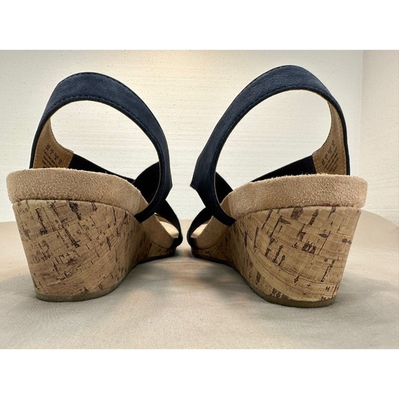 Life Stride Soft System Flex Blue Suede Strappy Sandals Cork Wedge Women's 8 W - Picture 8 of 13